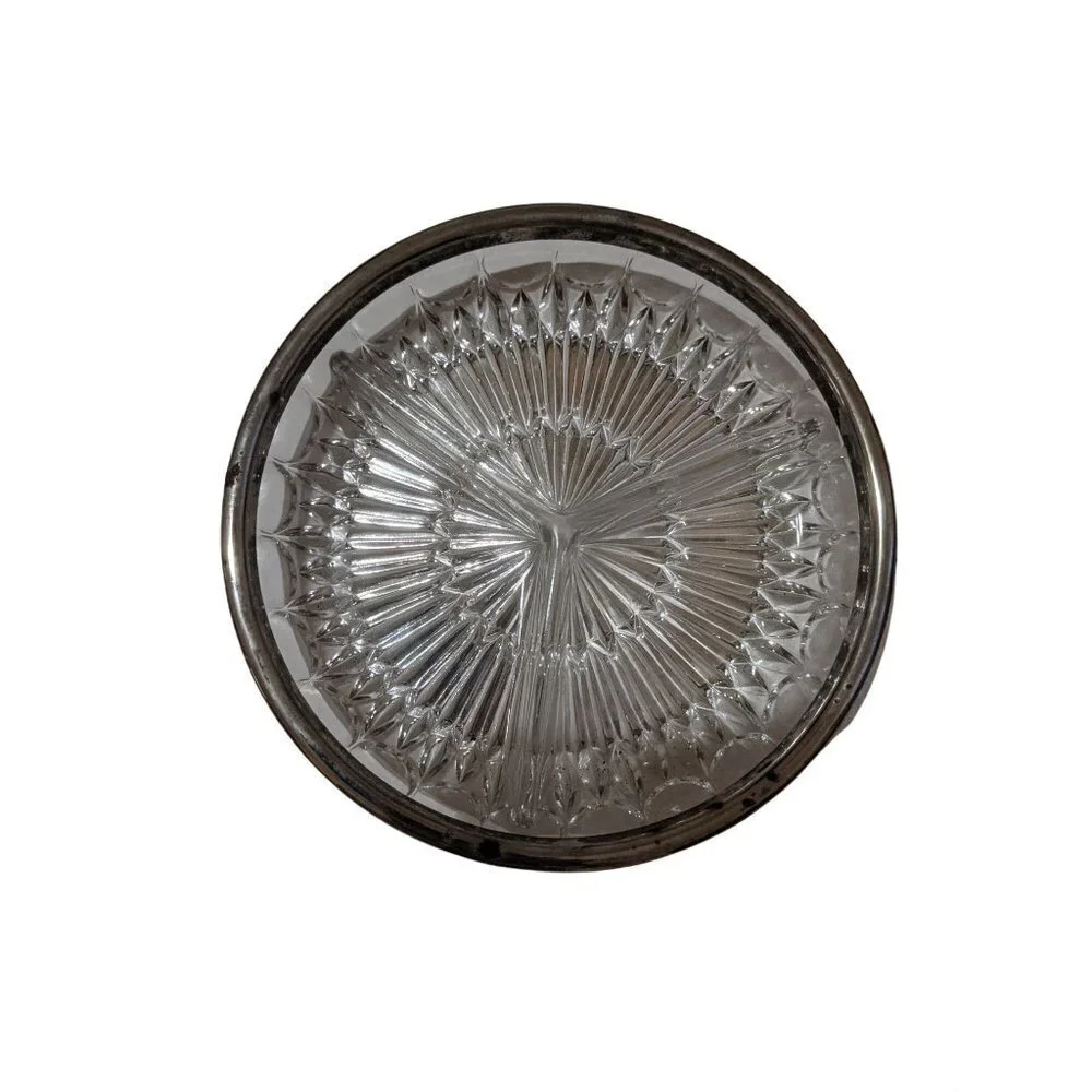CUT GLASS BOWL WITH SILVER‎ PLAT divided serving vegetable bowl   83/4in